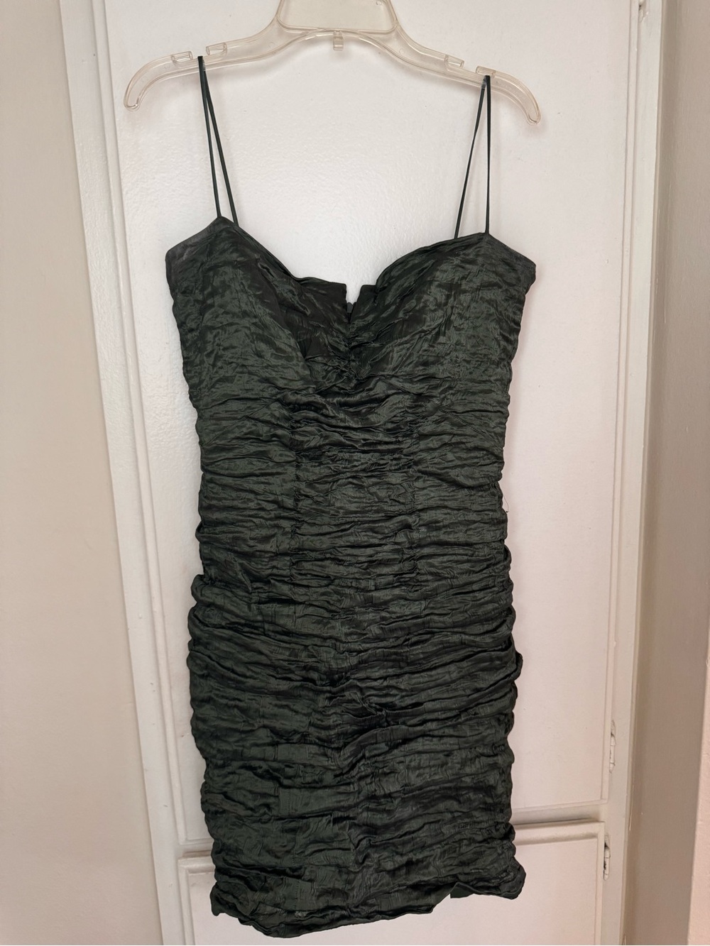 Nicole Miller Dark Green Ruched Spaghetti-Strap Mini Dress vintage